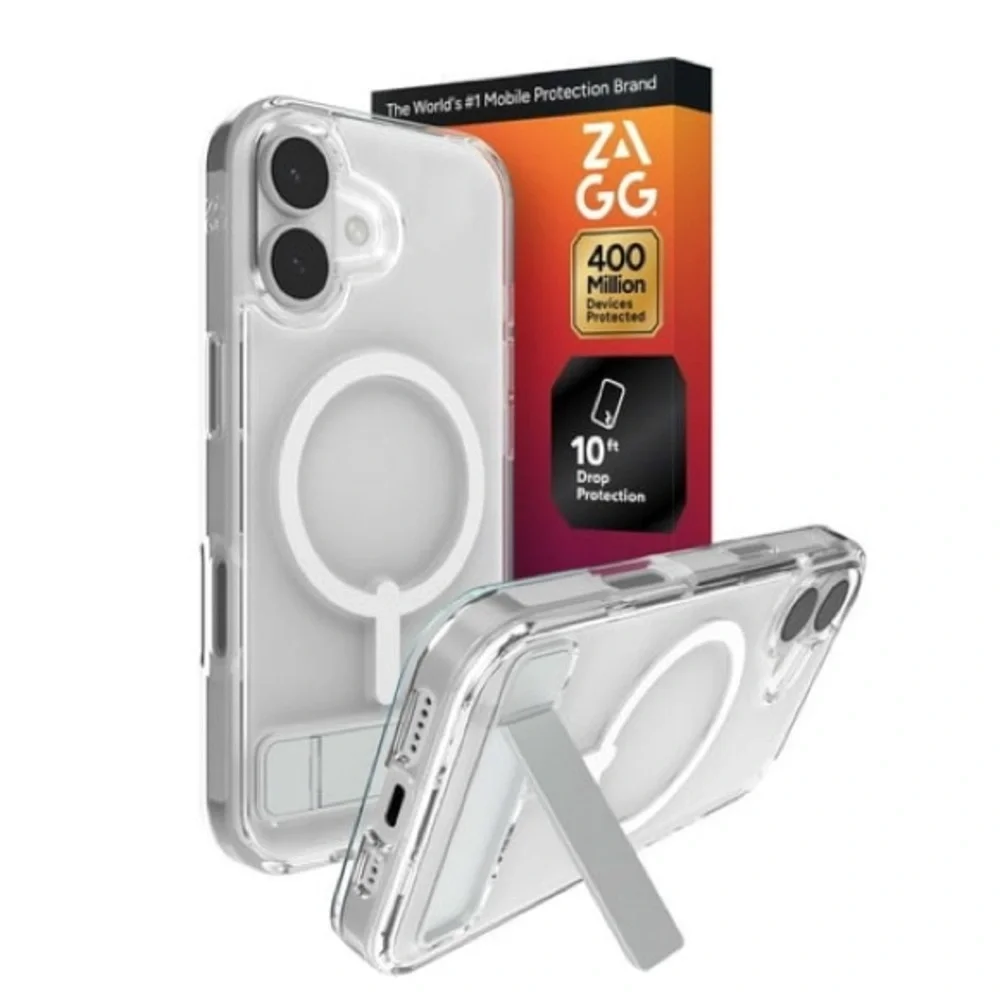 ZAGG Clear Case with Kickstand for iPhone 17 - Transparent White